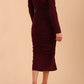 Model wearing diva catwalk Kiki Silky Stretch Ruched Midaxi Dress in Burgundy back