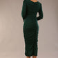 Model wearing diva catwalk Kiki Silky Stretch Ruched Midaxi Dress in Forest Green back