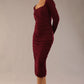 Model wearing diva catwalk Kiki Silky Stretch Ruched Midaxi Dress in Burgundy front