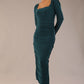 Model wearing diva catwalk Kiki Silky Stretch Ruched Midaxi Dress in Teal front