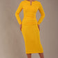 Model wearing diva catwalk Long Sleeved Lydia Midi pencil dress in Sunshine Yellow (Sunshine Yellow)