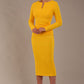 Model wearing diva catwalk Long Sleeved Lydia Midi pencil dress in Sunshine Yellow (Sunshine Yellow)