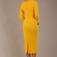 Model wearing diva catwalk Long Sleeved Lydia Midi pencil dress in Sunshine Yellow (Sunshine Yellow)