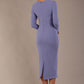Model wearing diva catwalk Long Sleeved Lydia Midi pencil dress in Vista Blue (Vista Blue)