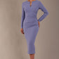 Model wearing diva catwalk Long Sleeved Lydia Midi pencil dress in Vista Blue (Vista Blue)