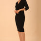 Model wearing diva catwalk Luna 3/4 Sleeved pencil skirt dress in Black