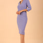 Model wearing diva catwalk Luna 3/4 Sleeved pencil skirt dress in Vista Blue