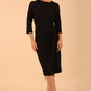 Model wearing diva catwalk Hazel pencil skirt dress with 3/4 sleeved in Black