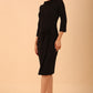 Model wearing diva catwalk Hazel pencil skirt dress with 3/4 sleeved in Black