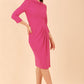 Model wearing diva catwalk Hazel pencil skirt dress with 3/4 sleeved in Magenta Haze side front