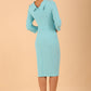 Model wearing diva catwalk Hazel pencil skirt dress with 3/4 sleeved in Turquoise