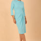 Model wearing diva catwalk Hazel pencil skirt dress with 3/4 sleeved in Turquoise