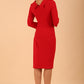 Model wearing diva catwalk Hazel pencil skirt dress with 3/4 sleeved in Passion Red