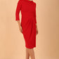 Model wearing diva catwalk Hazel pencil skirt dress with 3/4 sleeved in Passion Red