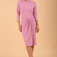 Model wearing diva catwalk Hazel pencil skirt dress with 3/4 sleeved in Dawn Pink