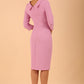 Model wearing diva catwalk Hazel pencil skirt dress with 3/4 sleeved in Dawn Pink