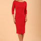 Model wearing diva catwalk Kinga 3/4 Sleeve pencil skirt dress in Electric Red colour