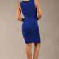 Brunette model is wearing a diva catwalk Lydia Sleeveless Mini Dress round neckline wrap style in cobalt blue colour back image 