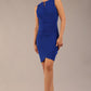 Brunette model is wearing a diva catwalk Lydia Sleeveless Mini Dress round neckline wrap style in cobalt blue colour front image 