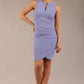 Brunette model is wearing a diva catwalk Lydia Sleeveless Mini Dress round neckline wrap style in vista blue colour front image 