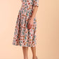 Model wearing diva catwalk Madison Swing Skirt Print Dress in Linear Tulip side