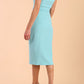 Brunette Model wearing diva catwalk Phoebe One Shoulder Pencil Dress in Turquoise