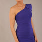 A Brunette Model is wearing a diva catwalk Phoebe One Shoulder Pencil Dress in knee length side vent - spectrum indigo front close up