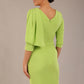 brunette model is wearing a diva catwalk Frieth Gathered Shoulder Dress 3/4 sleeves knee length with shoulder detail in paradise green colour back image