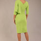 brunette model is wearing a diva catwalk Frieth Gathered Shoulder Dress 3/4 sleeves knee length with shoulder detail in paradise green colour back image