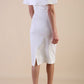 Model wearing diva catwalk Camilla dress in Ivory Cream back