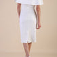 Model wearing diva catwalk Camilla dress in Ivory Cream back