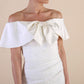 Model wearing diva catwalk Camilla dress in Ivory Cream front