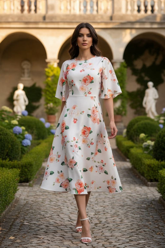 Model wearing diva catwalk Ariana A-Line Midaxi Dress skirt dress