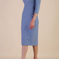 Model wearing diva catwalk Aurelia 3/4 Sleeve Knee Lenght Pencil Dress in Steel Blue side