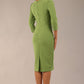 Model wearing diva catwalk Aurelia 3/4 Sleeve Knee Lenght Pencil Dress in Citus Green back