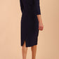 Model wearing diva catwalk Aurelia 3/4 Sleeve Knee Lenght Pencil Dress in Navy Blue back