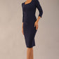 Model wearing diva catwalk Aurelia 3/4 Sleeve Knee Lenght Pencil Dress in Navy Blue front