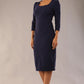 Model wearing diva catwalk Aurelia 3/4 Sleeve Knee Lenght Pencil Dress in Navy Blue front