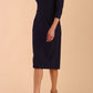 Model wearing diva catwalk Aurelia 3/4 Sleeve Knee Lenght Pencil Dress in Navy Blue side