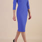 Model wearing diva catwalk Aurelia 3/4 Sleeve Knee Lenght Pencil Dress in Thistle Blue side