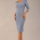 Model wearing diva catwalk Aurelia 3/4 Sleeve Knee Lenght Pencil Dress in Steel Blue front