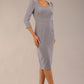 Model wearing diva catwalk Aurelia 3/4 Sleeve Knee Lenght Pencil Dress in Sky Grey front