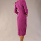 Model wearing diva catwalk Aurelia 3/4 Sleeve Knee Lenght Pencil Dress in Dawn Purple back