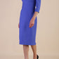 Model wearing diva catwalk Aurelia 3/4 Sleeve Knee Lenght Pencil Dress in Thistle Blue side