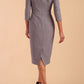 Model wearing diva catwalk Aurelia 3/4 Sleeve Knee Lenght Pencil Dress in Sky Grey back