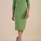 Model wearing diva catwalk Aurelia 3/4 Sleeve Knee Lenght Pencil Dress in Citus Green front