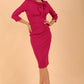Model wearing diva catwalk Juliette 3/4 Sleeve Knee Length dress in Magenta front 