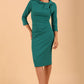 Model wearing diva catwalk Juliette 3/4 Sleeve Knee Length Pencil dress in Parasailing Green front