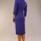 Model is wearing a diva catwalk Juliette 3/4 Sleeve Knee Length dress with bow detail in Indigo Blue back