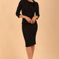 Model wearing diva catwalk Juliette 3/4 Sleeve Knee Length dress in Black front